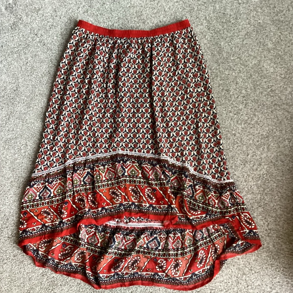 Brown and Red High-Low A-Line Maxi Skirt